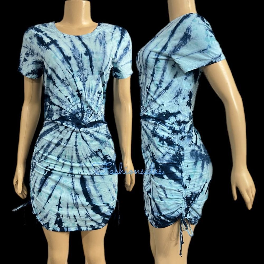 Victorias Secret Pink Ruched Sides Dress Blue Tie Dye XLarge